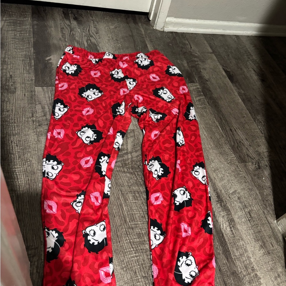 Red Cartoon Print Kids Pajama Bottoms